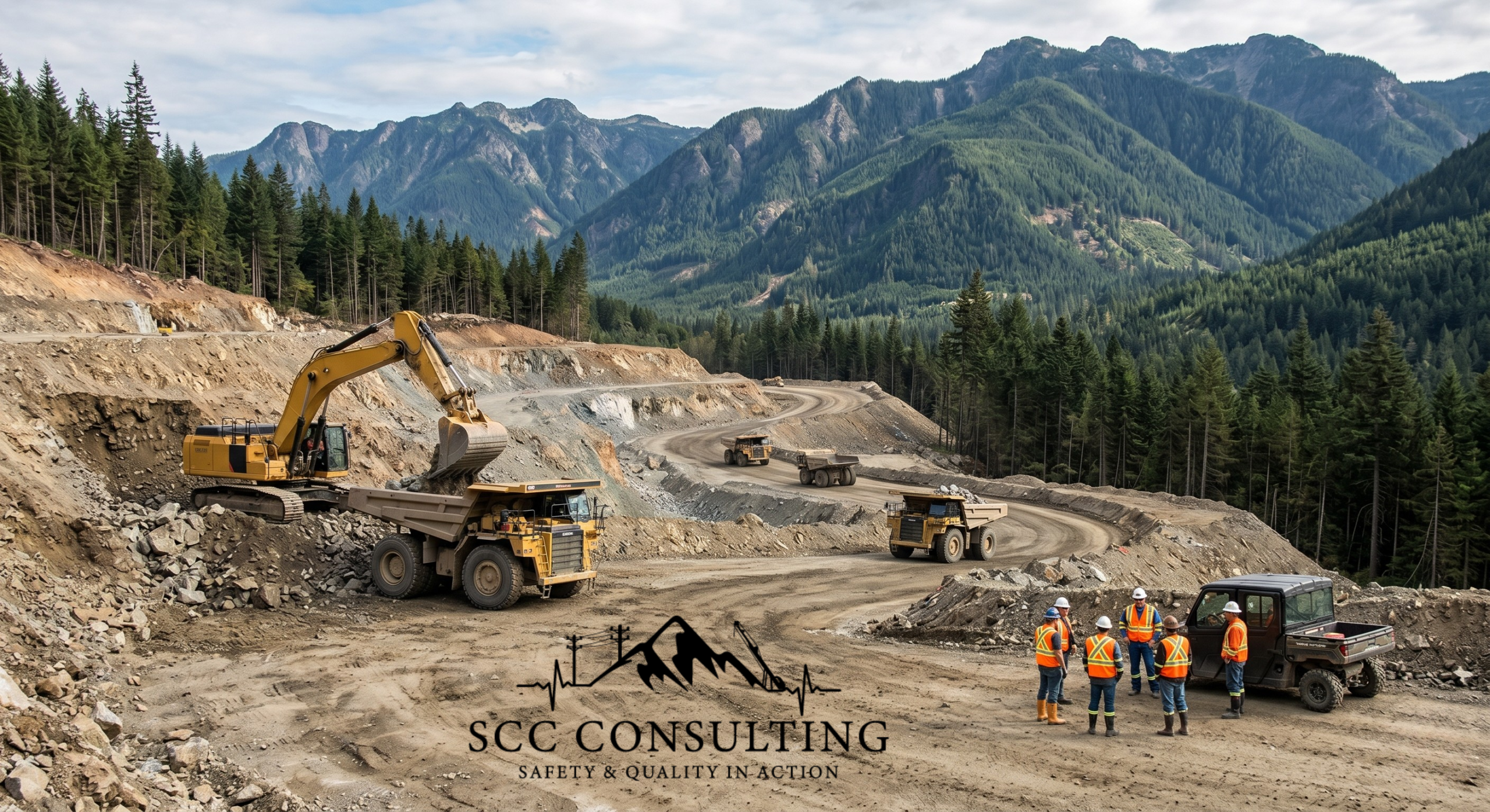 Mining site safety operations in British Columbia with heavy equipment