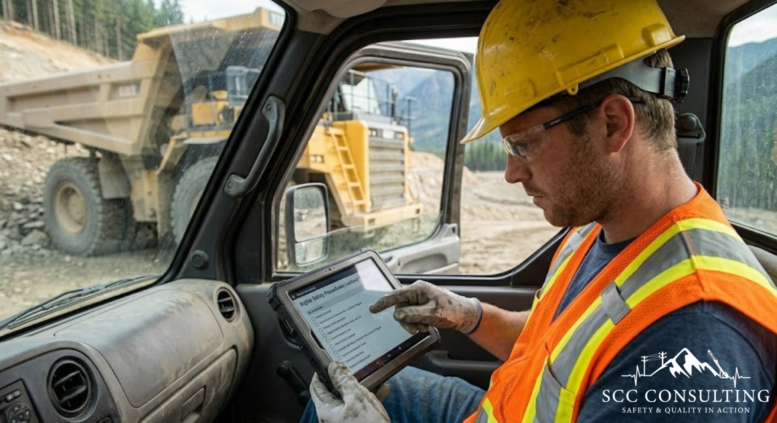 Mining worker reviewing safety procedures and compliance training