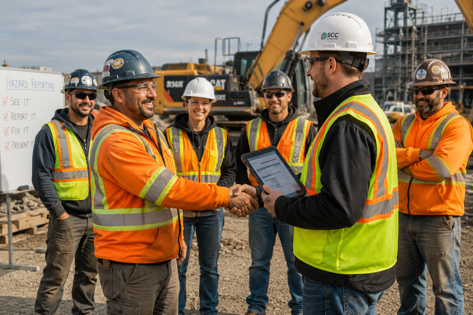 Supervisor recognizing an employee for reporting a workplace hazard.